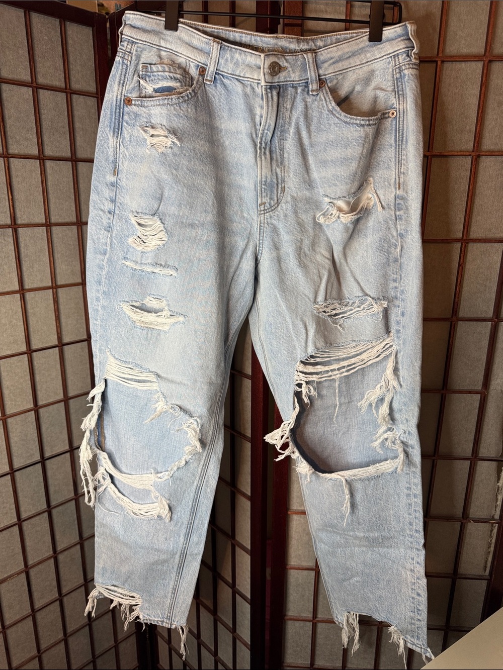 American Eagle Outfitters Light Blue Distressed Flare Jeans
